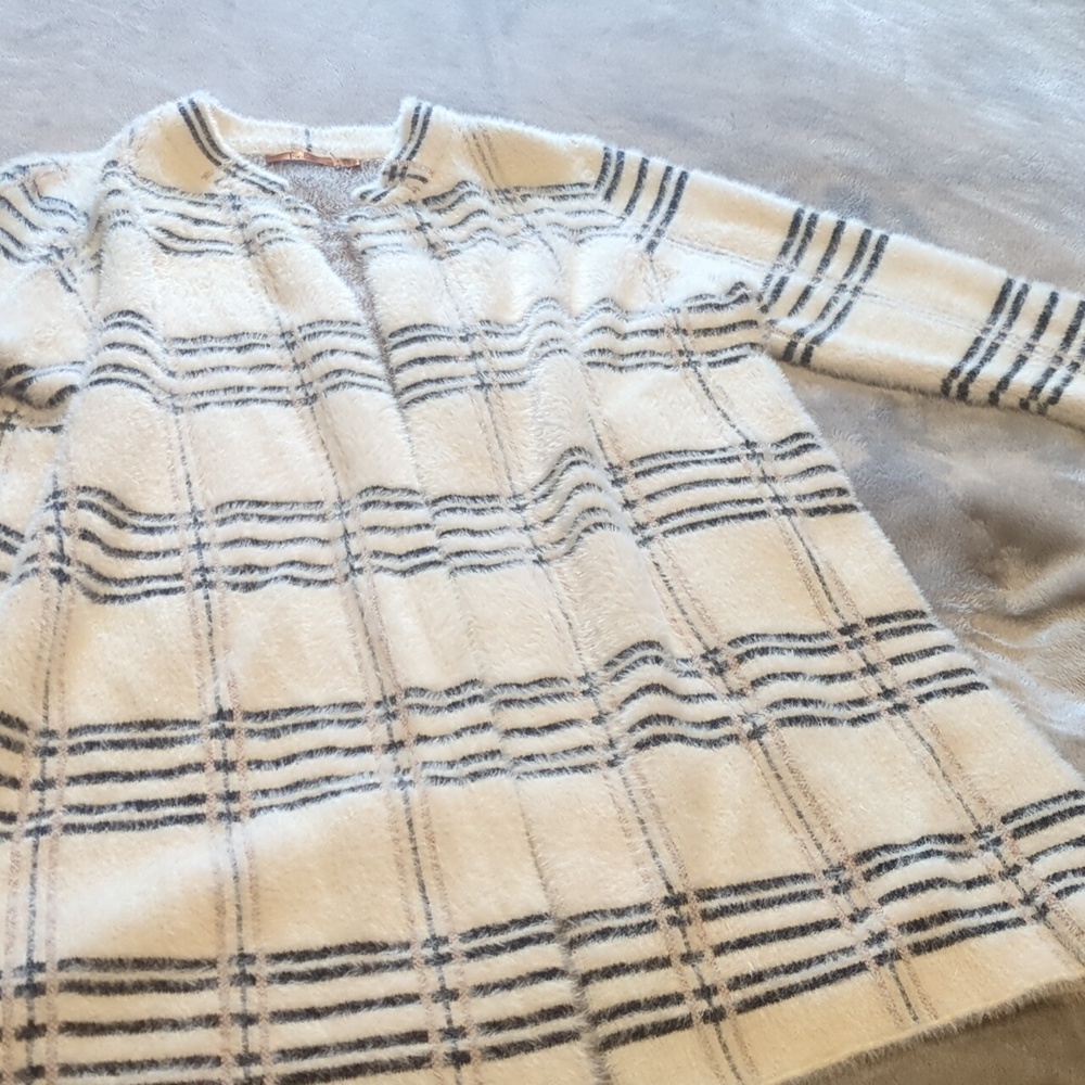 Belldini Cream and Black Plaid Sweater